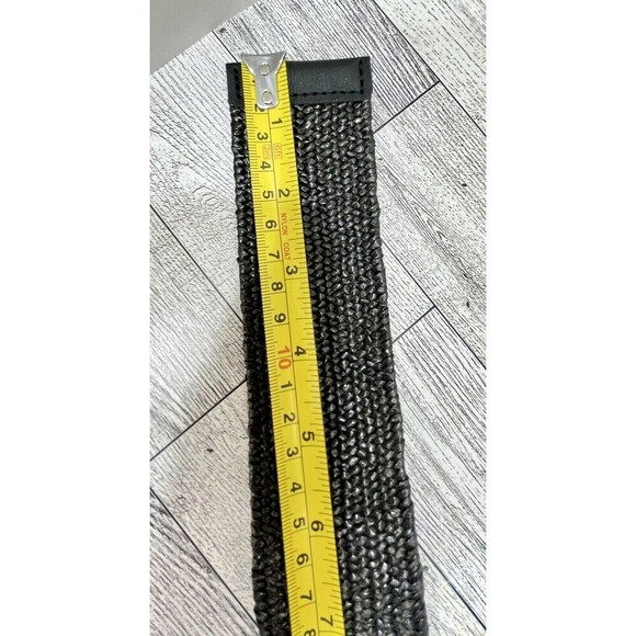 Square Wooden Buckle Straw Rattan Elastic Belt Womens One Size Brown/Black - Picture 12 of 13